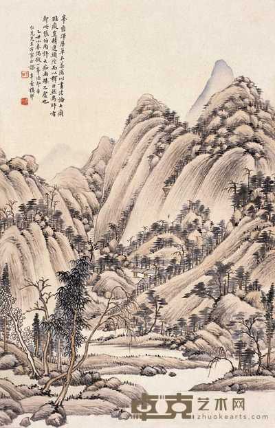 楼辛壶 乙丑(1925年)作 峰峦暖翠阁 轴 52×33cm